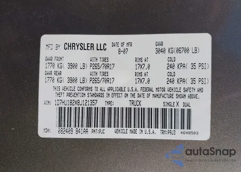 2008 Dodge Ram 1500 St/Sxt z USA, uszkodzony, nr VIN 1D7HU182X8J121357